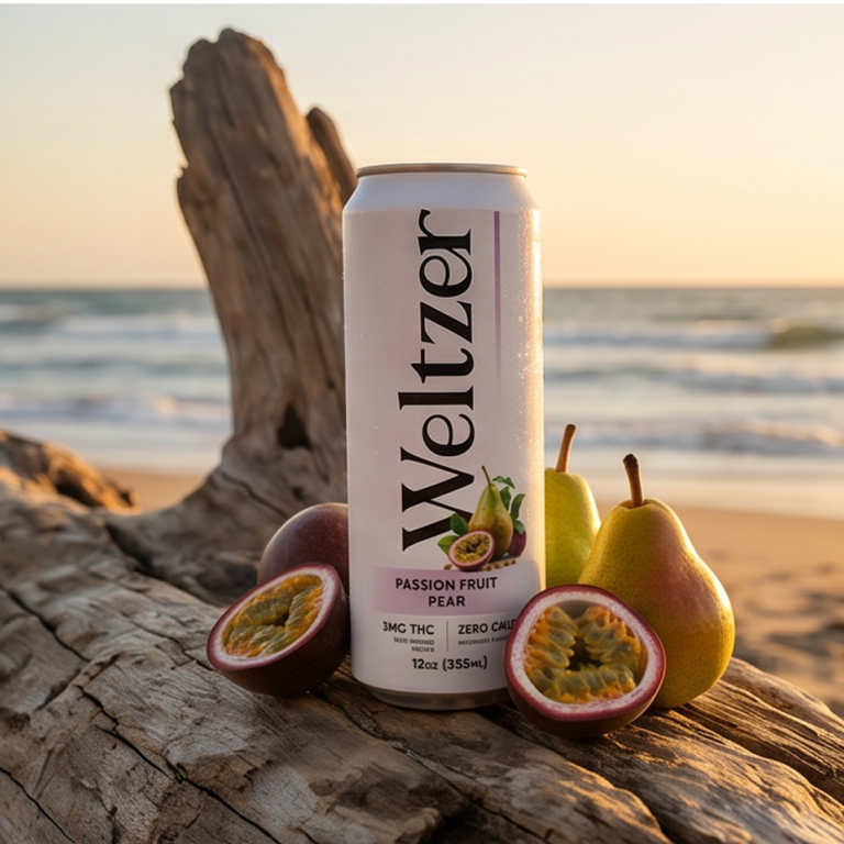 Passion Fruit Pear Weltzer can on driftwood
