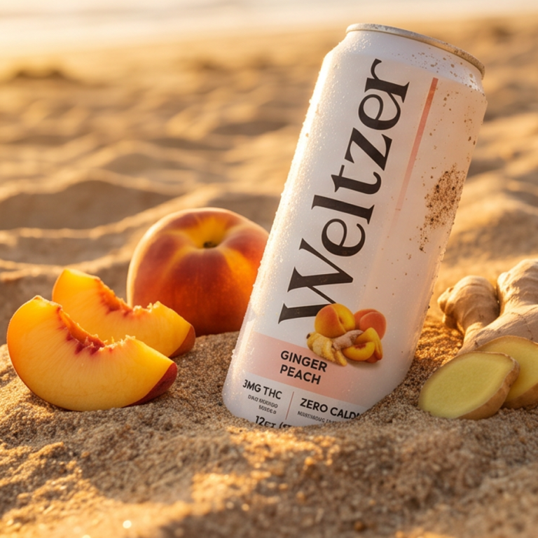 Ginger Peach Weltzer can in the sand